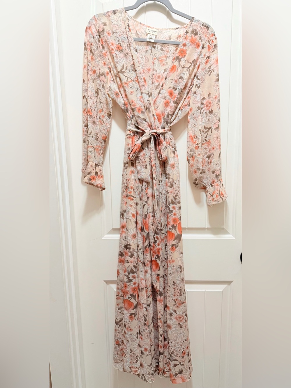 En Focus Floral Wrap Maxi Dress in Peach and Beige